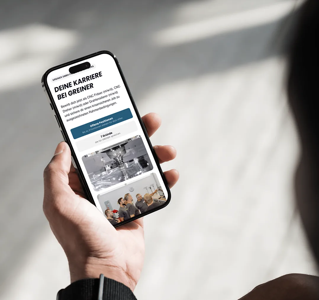 Erlebnis-Karriereseite von Greiner GmbH Präzisionsfertigung auf dem Smartphone