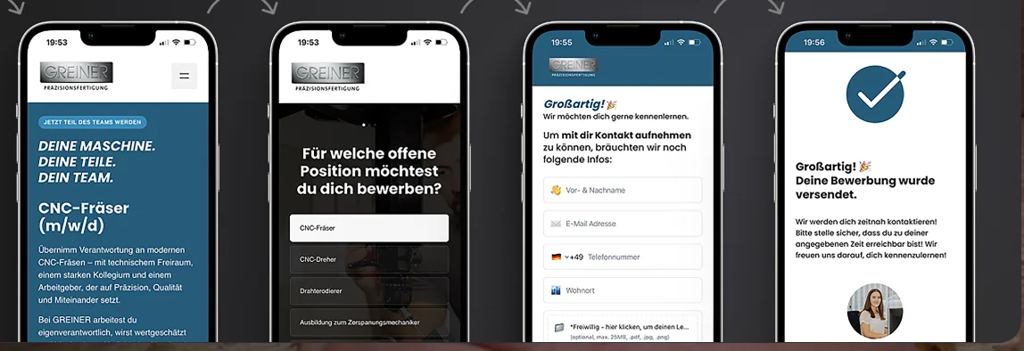 Bewerbungsweg in fünf Schritten auf dem Smartphone